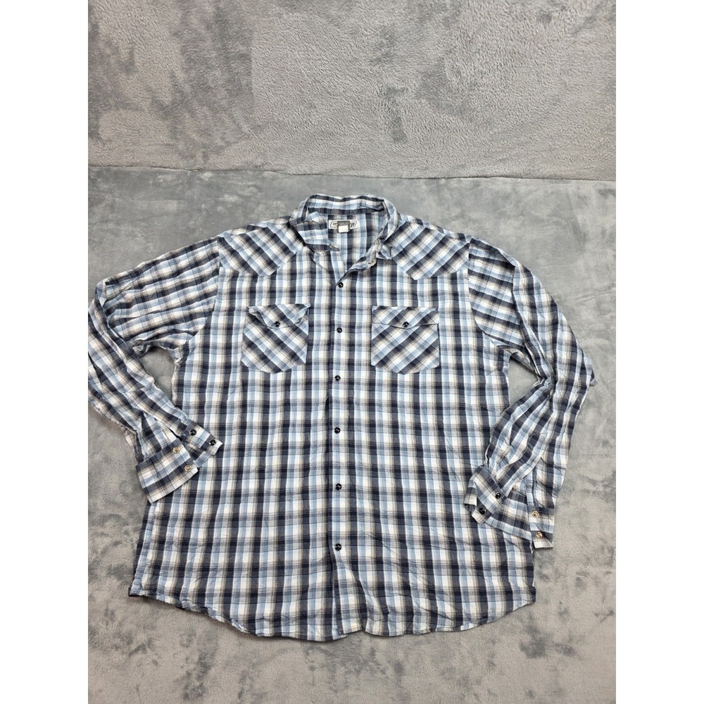 Urban Pipeline Western Plaid Pearl Snap Button Down Shirt Mens Size XL  Blue LS